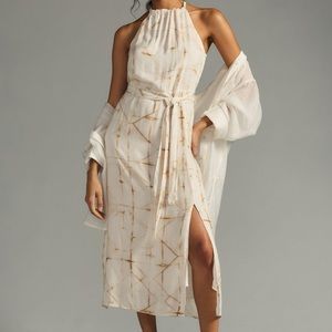 NWT Anthropologie Cloth & Stone Side-Slit Shibori Halter Dress, Size M